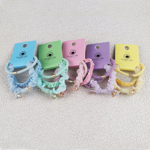 Yiwu market multicolor lace threaded rubber band hair scrunchies hair rope