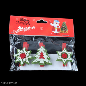 Good quality 3pcs mini Christmas wooden clips wooden photo clips