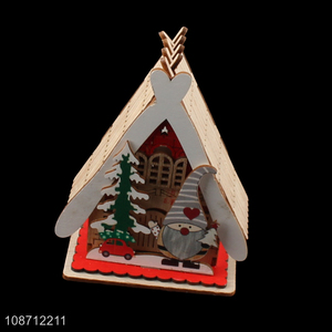Hot selling wooden Christmas house with led light for tabletop decor
