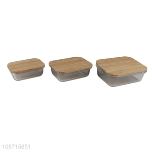 Top sale bamboo lid sealed glass food storage box preservation box wholesale