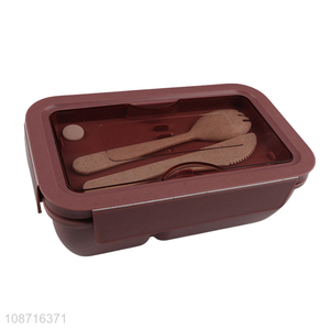 Wholesale 2-compartment wheat <em>straw</em> meal pre lunch box with spoon & fork