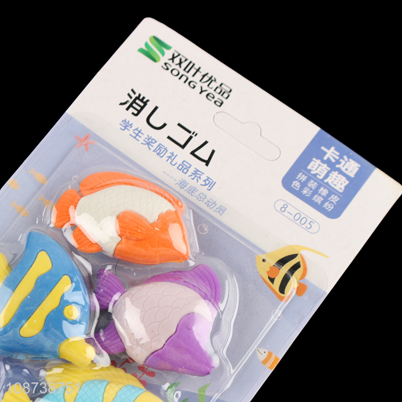 Wholesale 3D animal erasers novelty tropical fish erasers for kids
