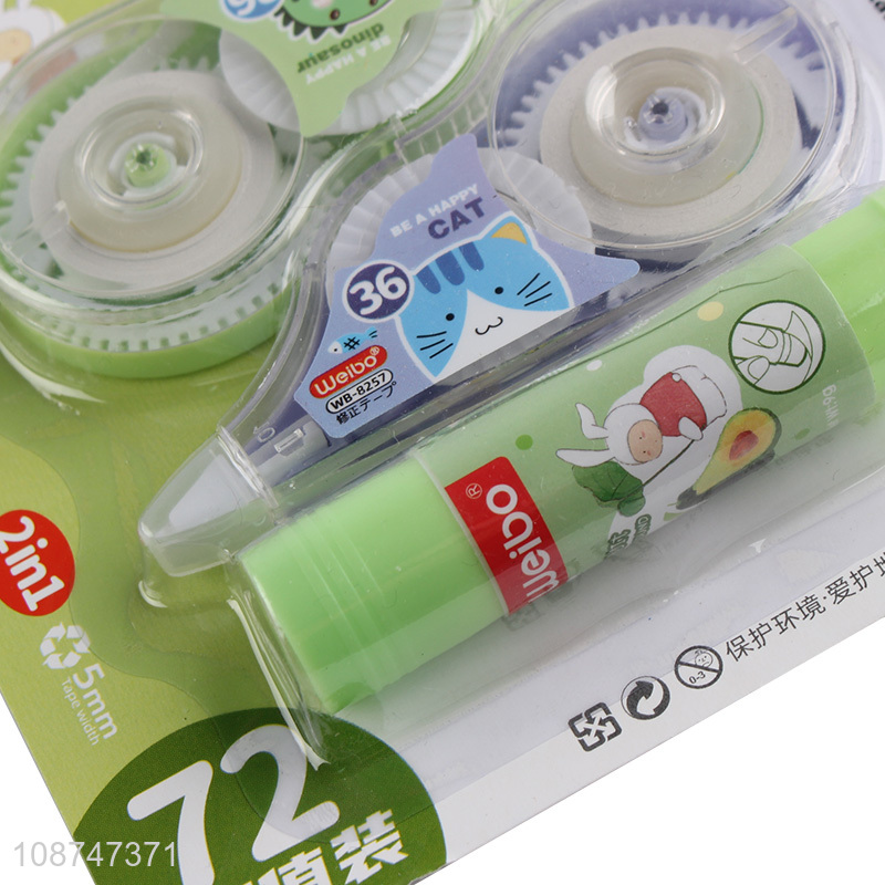 Low price students stationery correction tape and solid glue stick set