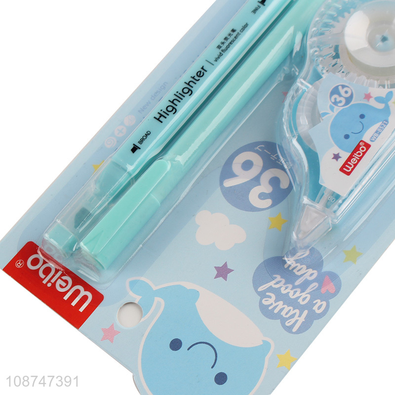 Latest products students stationery set correction tape highlighter pen set