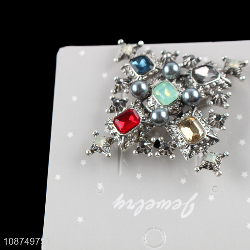 Factory price baroque cross brooch pin vintage pearl alloy brooch pin