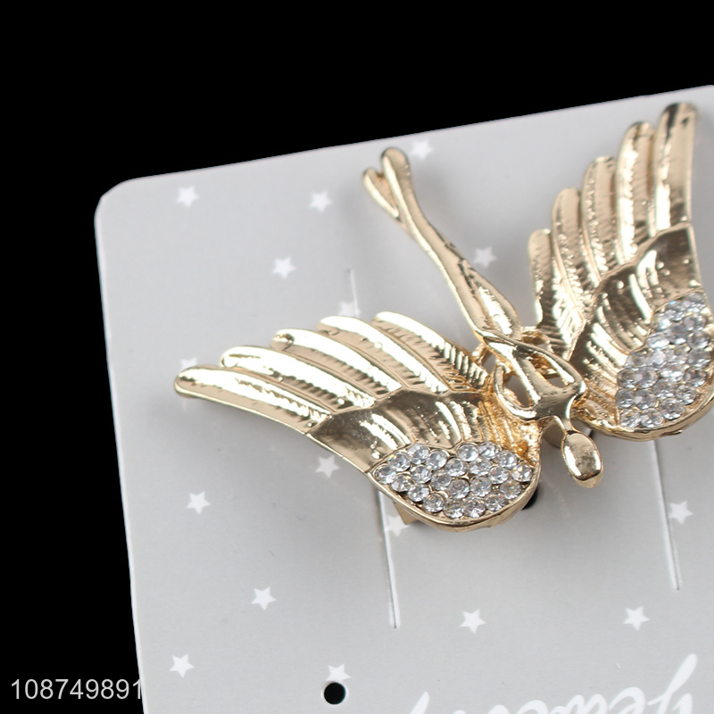 Wholesale crystal rhinestone angel wings brooch pin for women and men