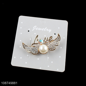 New arrival angel wings brooch pin pearl rhinestone brooch pin