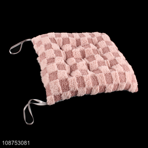 Hot selling fluffy check pattern plush chair pad <em>seat</em> <em>cushion</em> with ties