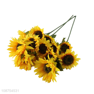 Wholesale 5-head artificial flower long stem faux sunflower for home decor