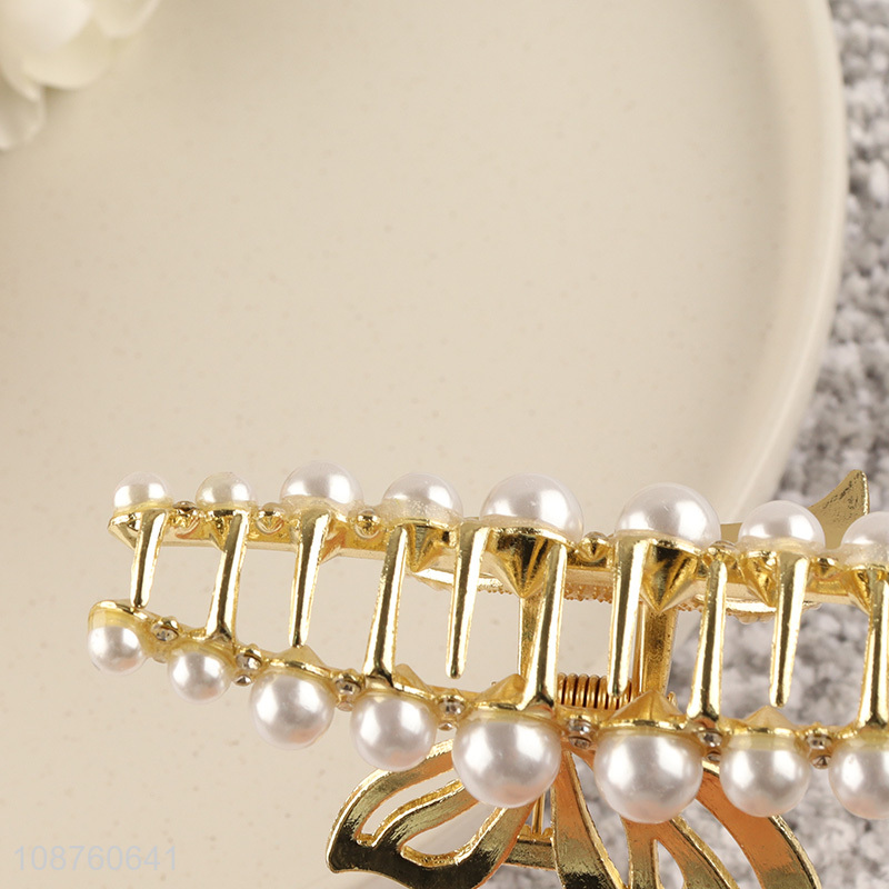 Good quality stylish pearl bowknot hair claw clips hair accessories