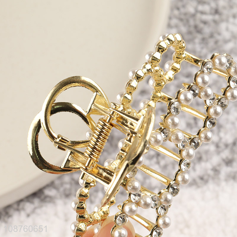 Hot product pearl rhinestone alloy hair claw clips for women girls