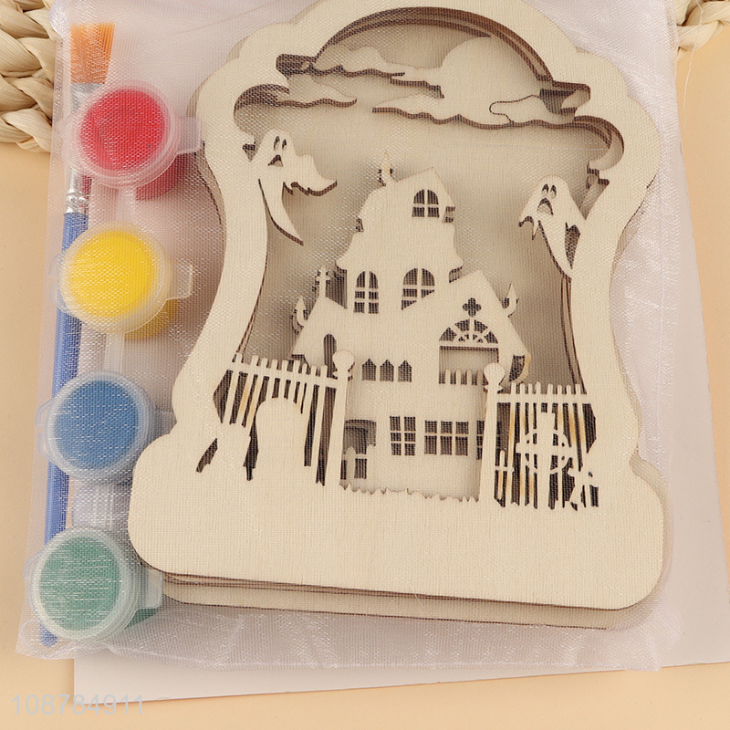 Factory Supply 3D Layered Halloween Wooden Painting Kit For Kids