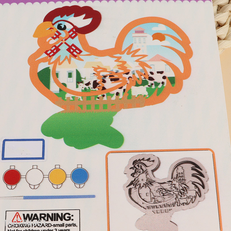 Hot Product DIY 3D Layered Wooden Cock Painting Kit For Kids