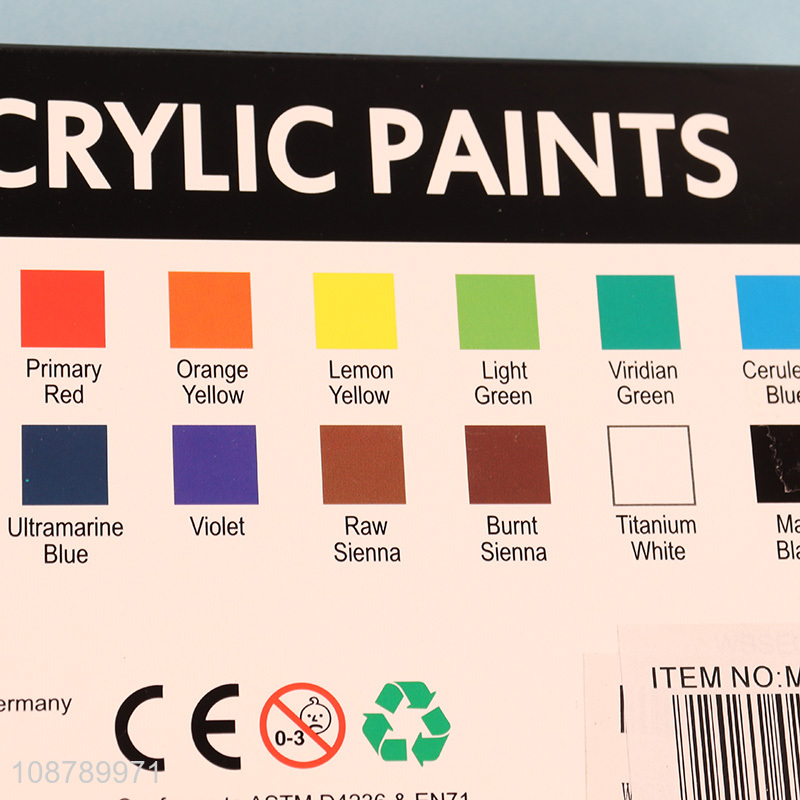 Most popular 12colors acrylic paints for drawing