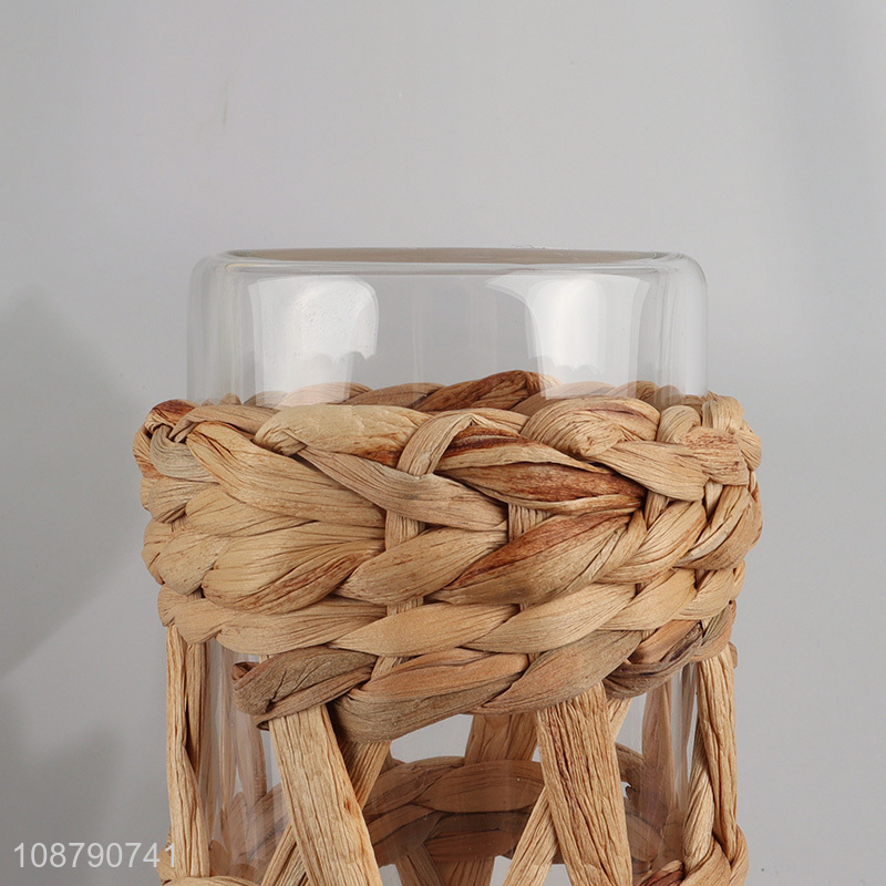 New product natural hand-woven grass glass water bottle