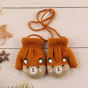 Hot selling cute winter gloves hanging neck gloves for kids