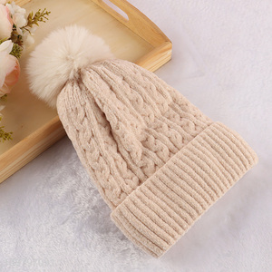 Hot selling winter knit hats cuffed beanie caps for women