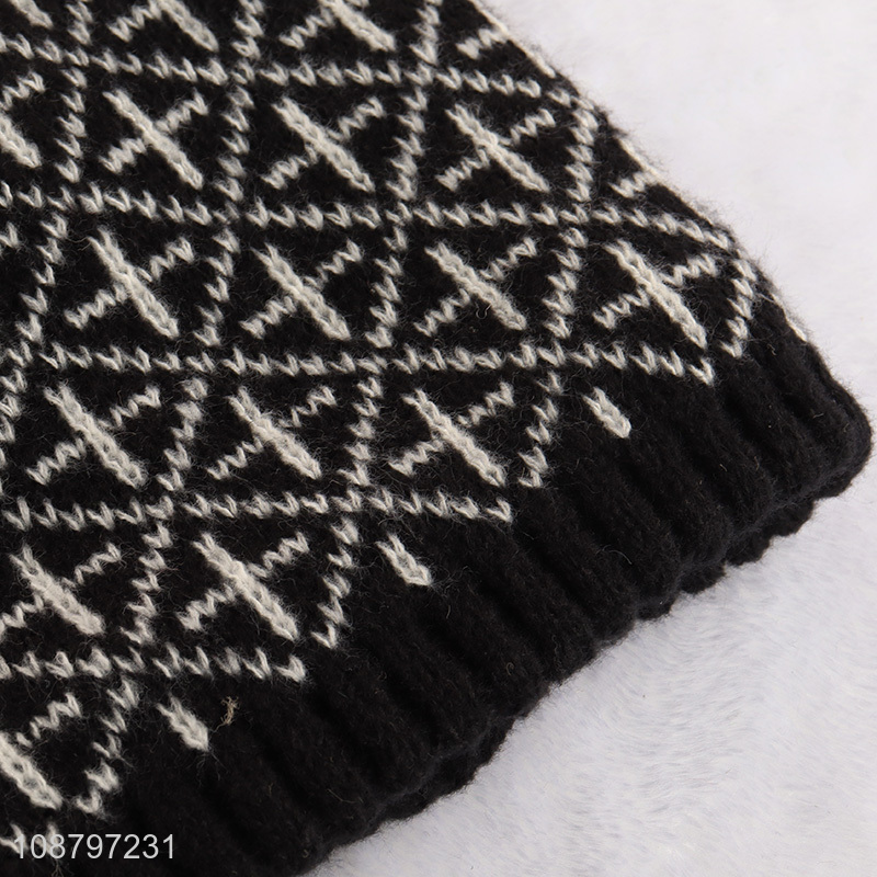 Wholesale winter knitted cap jacquard pattern beanie for women