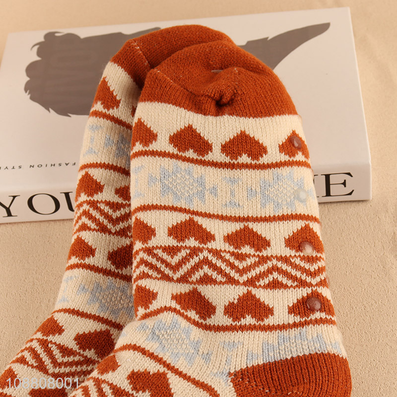 Wholesale women's jacquard fleece lining slipper socks