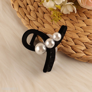 Wholesale pearl hair claw clip flocked hair jaw clip