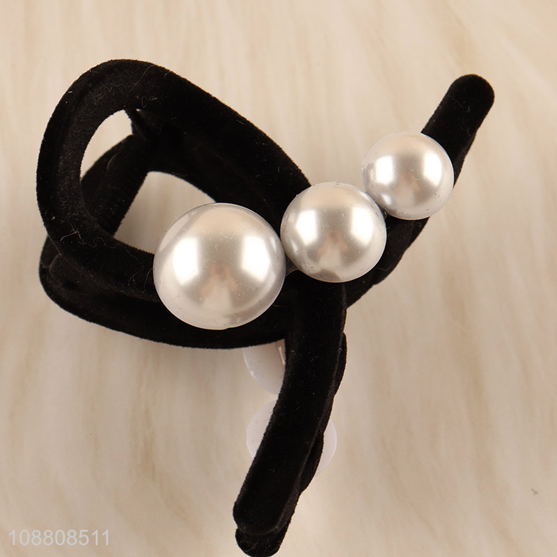 Wholesale pearl hair claw clip flocked hair jaw clip