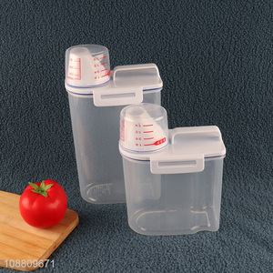 Wholesale clear plastic rice storage bucket with measuring cup