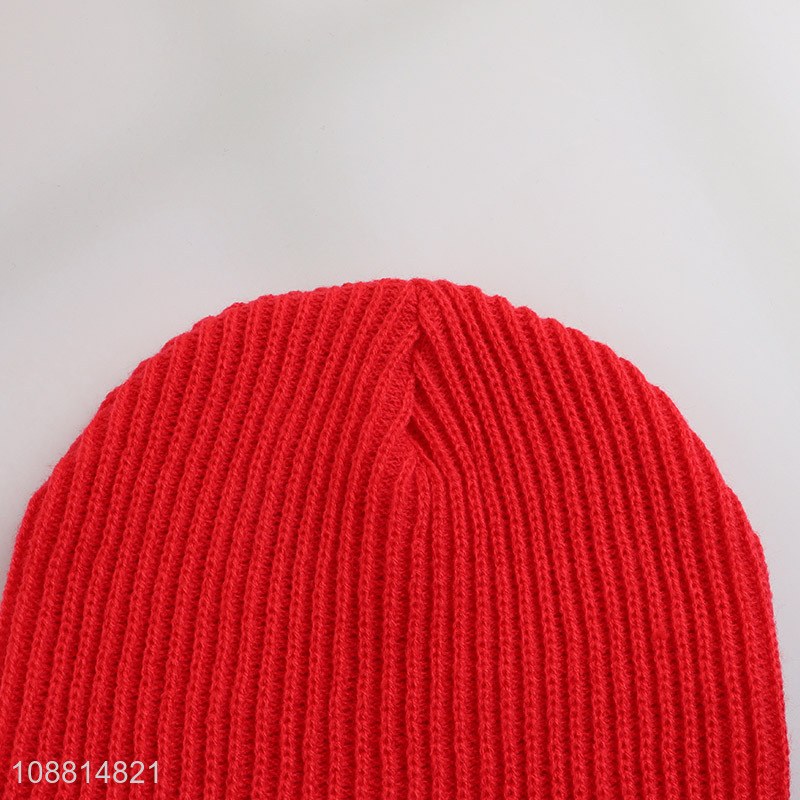 Factory supply red winter thickened knitted hat for sale