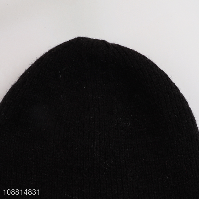 Good quality black winter knitted hat beanies hat