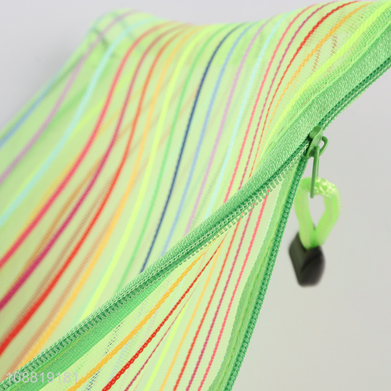 Wholesale colorful striped mesh file bag pencil pouch for school office