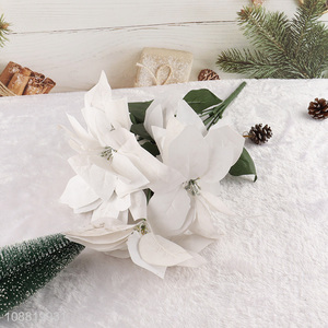 Wholesale 7-head white aritificial poinsettia for Christmas decor