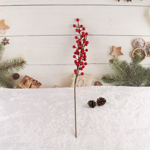 Wholesale 5-branch artificial red berry stem for Xmas tree deocr
