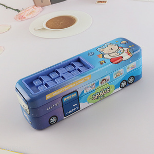 Good quality cartoon bus pencil box metal pencil case