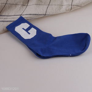 New product letter jacquard cotton crew socks for kids boys girls