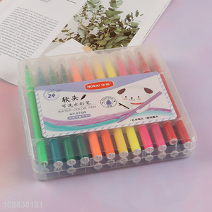 Wholesale 24 colors soft tip washable watercolor pens for kids