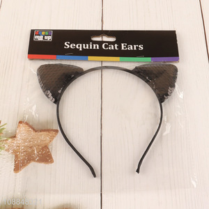 Wholesale sequin cat ears headband glitter hair hoop for women