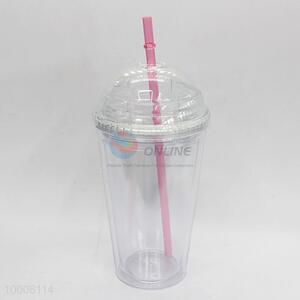 Transparent juice cup with straw