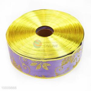 Wholesale Flower Purple Satin Ribbon With Gold Border