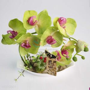 Wholesale Handmade Artificial Flower Green Orchid Bonsai Desk Home Decoration
