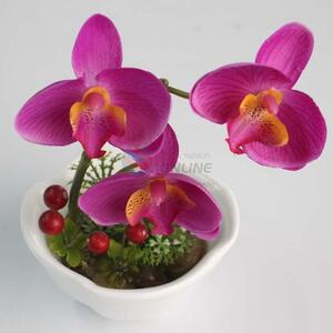 Unique Handmade Butterfly Orchid Purple Artificial Flower Bonsai Set Three Flowers