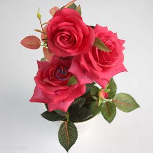 Decorative Flowers Artificial Plastic Flower of Rose Office Desk Rose Bonsai