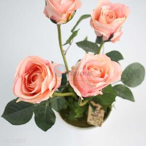 Facotry Price Plastic Artificial Pink Rose Flower Bonsai