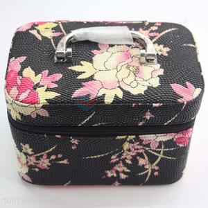 Wholesale Peony Print Black Small Size Cosmetic Box Makeup Case