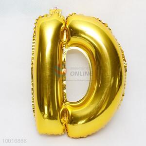 Letter D shaped gold foil balloon