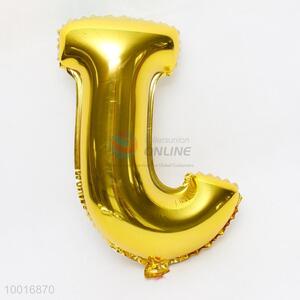 Letter J shaped gold foil balloon