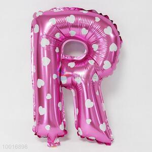 Pink R shape balloon printed with heart