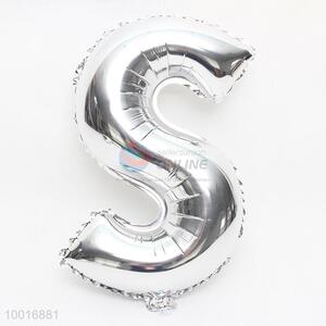 Silver letter S foil balloon