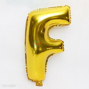 Letter F shaped gold foil balloon