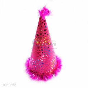 Rose Red Little Star Pattern Top Party Hat For Birthday