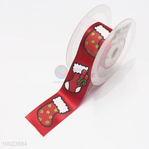 Hot Sale High Quality 2.5CM Christmas Stocking Print Ribbon