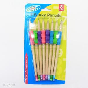 8 Funky Pencils with Rubber Grips and Eraser Lips